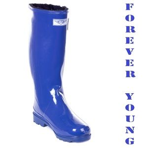Women Tall Faux Fur Rain Boots, #6106, Navy